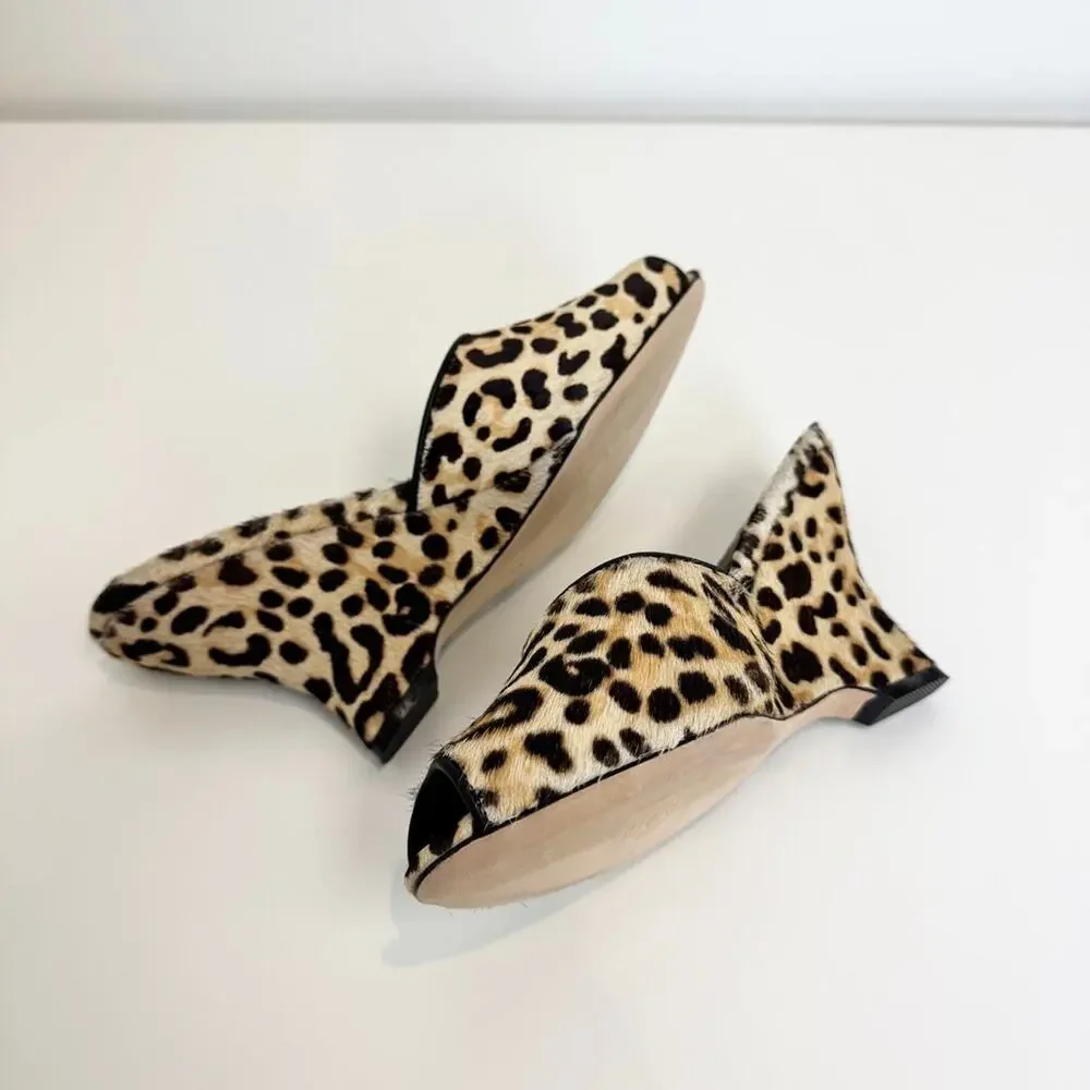 Cynthia Rowley Leopard Print Calf Hair Peep Toe Wedges 7.5